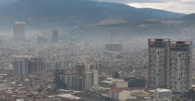 Aerial view of Izmir showing the haze of pollution hanging over the city, caused by industrial emissions, Türkiye, Feb. 2, 2024. (AA Photo)