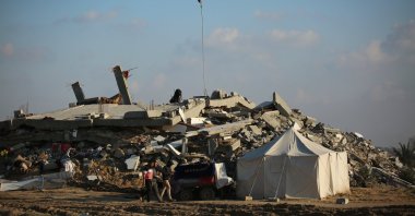 A tent stands as a symbol of resilience as people begin rebuilding their lives in Gaza, Palestine, Feb. 2, 2025. (AA Photo)