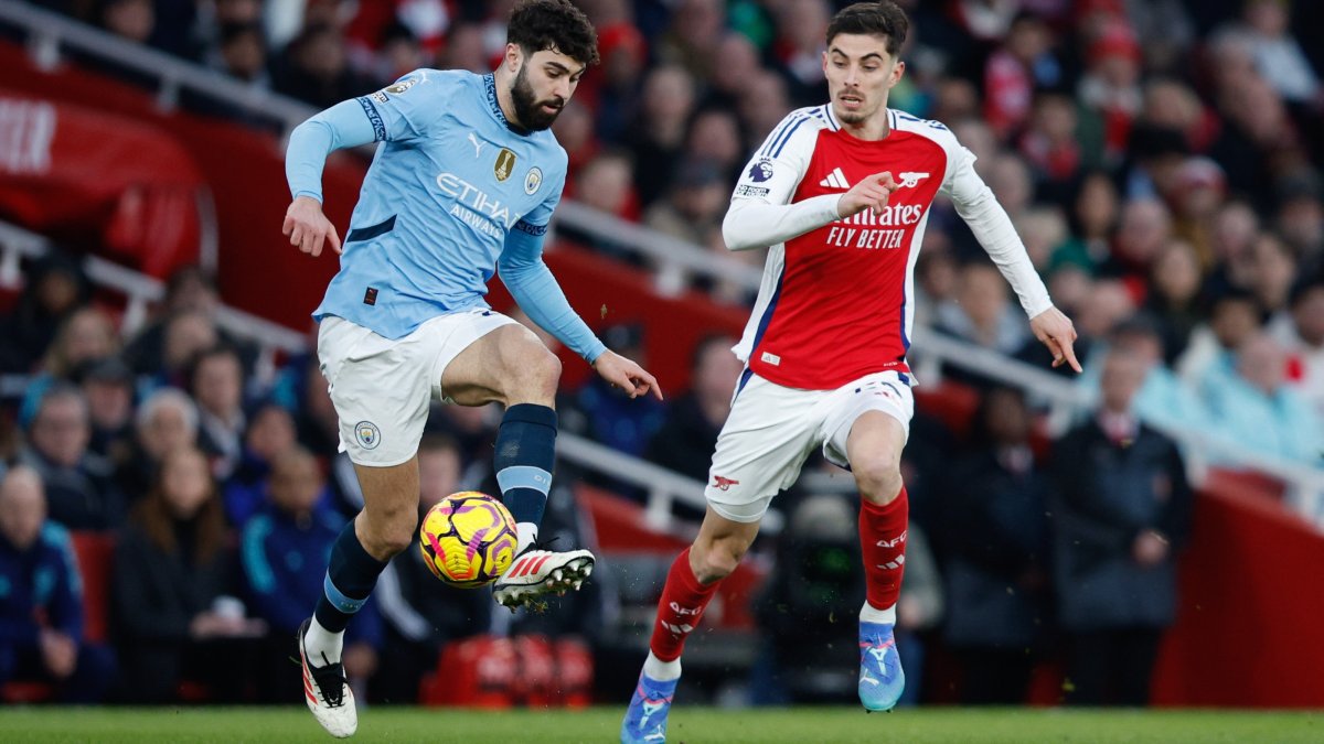 Kai Havertz of Arsenal (R) in action against Josko Gvardiol of Manchester City in a Premier League match, London, U.K., Feb. 2, 2025. (EPA Photo)