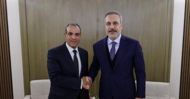 Foreign Minister Hakan Fidan (R) is seen with his Egyptian counterpart in Saudi Arabia, Jan. 12, 2025. (IHA Photo)
