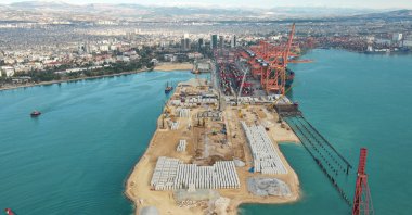 A view of a port in Mersin province as works on its expansion continue, southern Türkiye, Jan. 23, 2025. (IHA Photo)
