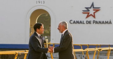 U.S. Secretary of State Marco Rubio (L) shakes hands with Panama Canal Authority Administrator Ricaurte Vasquez during a tour of the Panama Canal in Panama City, Feb. 2, 2025. (AFP Photo)