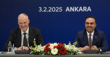 Industry and Technology Minister Mehmet Fatih Kacır and Hungarian Defense Minister Kristof Szalay-Bobrovniczky attend the first ministerial meeting of the Türkiye-Hungary Defense Innovation Working Group in Ankara, Feb. 3, 2025. (AA Photo)