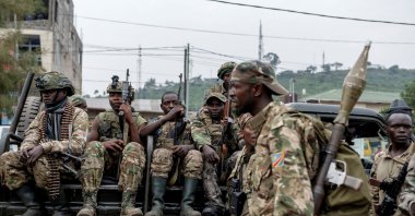 Members of the M23 rebel group gather to supervise Congolese potential recruits for the M23 rebel group before being taken to training centers run by M23 rebels, amid clashes between M23 rebels and the Armed Forces of the Democratic Republic of the Congo (FARDC), in Goma, North Kivu province in eastern Democratic Republic of the Congo, Jan. 30, 2025. (Reuters Photo)