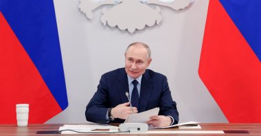 Russian President Vladimir Putin chairs a meeting on development of unmanned aviation in the city of Togliatti, Russia Jan. 28, 2025. (Sputnik/Vyacheslav Prokofyev/Pool via Reuters)