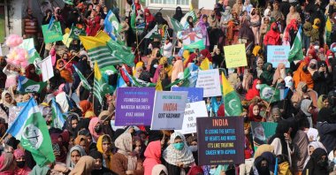 Protesters gather for a protest ahead of "Kashmir Solidarity Day" in Muzaffarabad, the capital of Pakistani-administered Kashmir, Feb. 2, 2025. (EPA Photo)