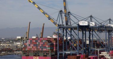 Cargo containers are stacked at the Port of Los Angeles in Long Beach, California, U.S., Feb. 3, 2025. (EPA Photo)