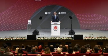 Environment, Urbanization and Climate Change Minister Murat Kurum speaks at an event on the anniversary of the Feb. 6 earthquakes, Ankara, Türkiye, Feb. 4, 2025. (AA Photo)