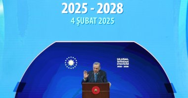 President Recep Tayyip Erdoğan speaks during an event to launch the National Employment Strategy and IŞKUR Youth Program, Ankara, Türkiye, Feb. 4, 2025. (AA Photo)