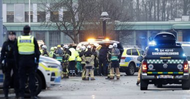 Emergency services at the scene of an incident at Risbergska School, in Örebro, Sweden, Tuesday, Feb. 4, 2025. (Kicki Nilsson/TT News Agency via AP)