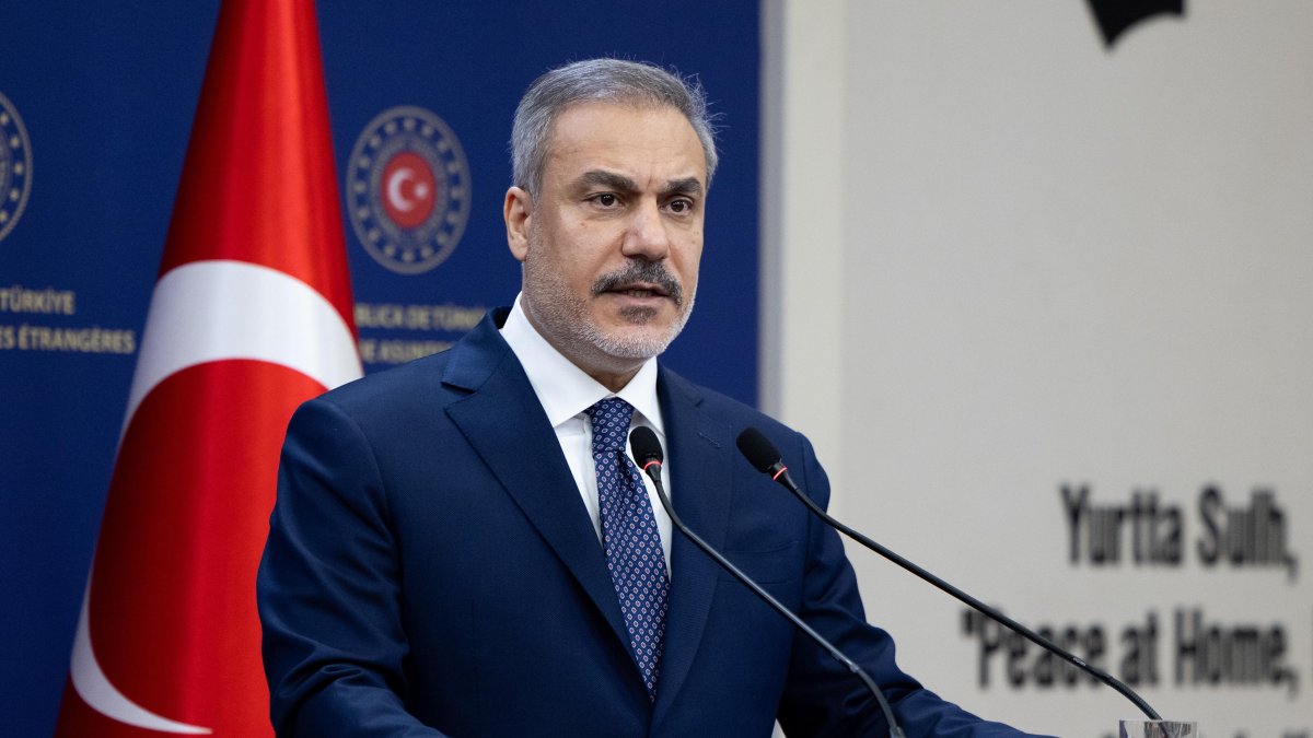 Foreign Minister Hakan Fidan speaks at a news conference in the capital, Ankara, Türkiye, Feb. 4, 2025. (DHA Photo)