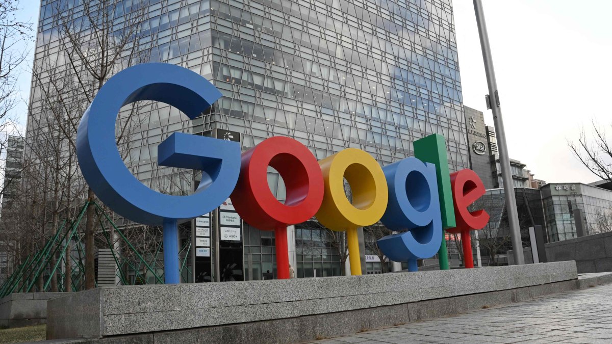 The Google logo is seen outside a building housing Google offices in Beijing, China, Feb. 4, 2025. (AFP Photo)