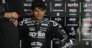 Spanish MotoGP rider Jorge Martin of Aprilia Racing reacts in his team&#039;s garage during official pre-season testing, Sepang, Malaysia, Feb. 5, 2025. (EPA Photo)