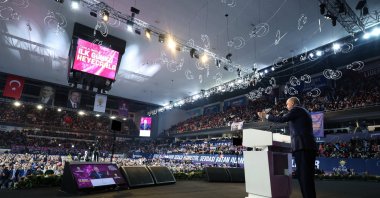 President Recep Tayyip Erdoğan addresses the congress in the capital Ankara, Türkiye, Feb. 5, 2025. (AA Photo)