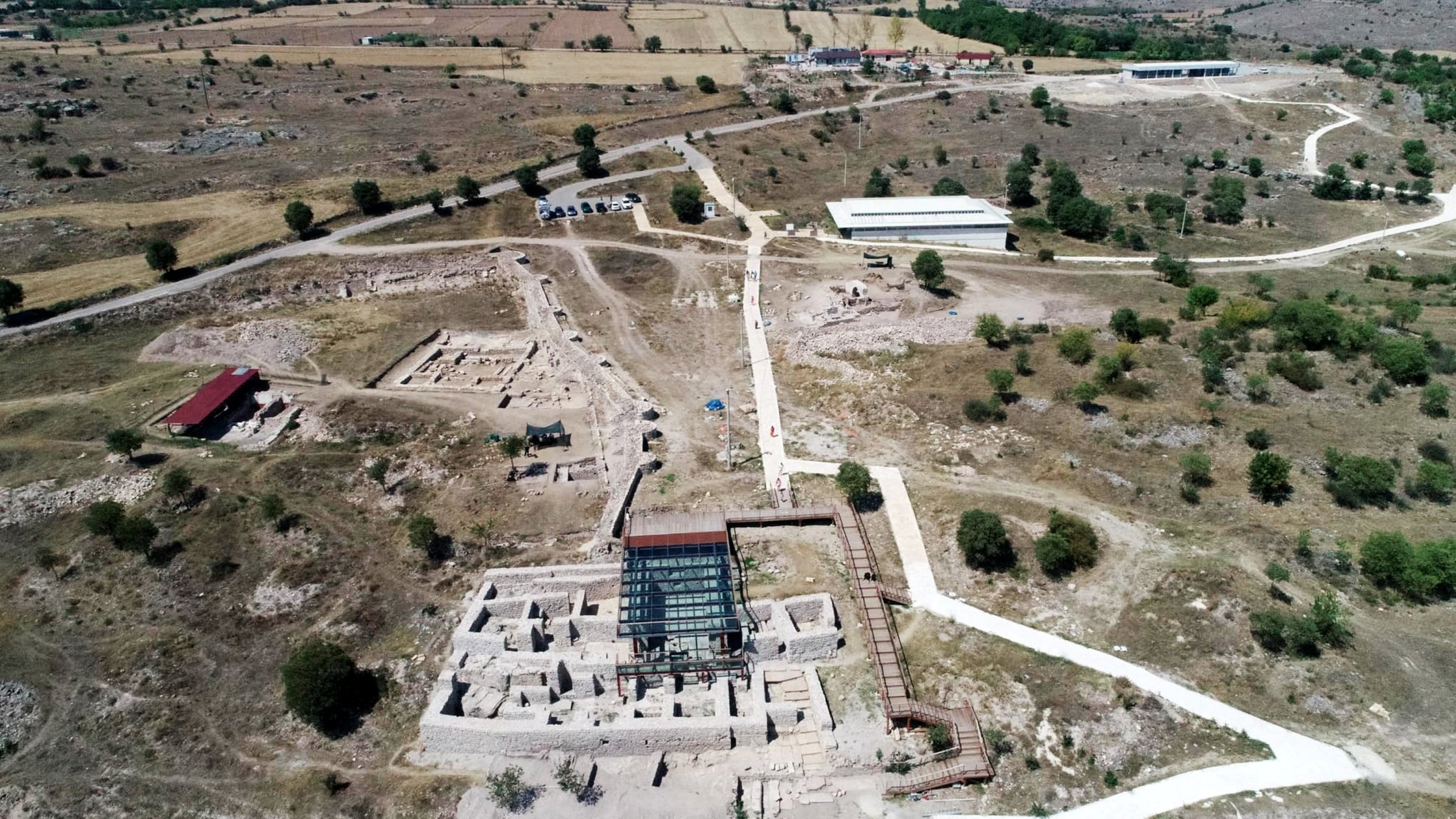 An aerial view of the ancient city of Hadrianopolis, located in the Eskipazar district of Karabük, Türkiye, Feb. 5, 2025. (AA Photo)