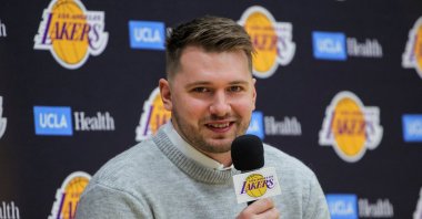NBA basketball player Luka Doncic attends his first press conference after being traded from Dallas Mavericks to Los Angeles Lakers, at the UCLA Health Training Center, El Segundo, California, U.S., Feb. 4, 2025. (Reuters Photo)