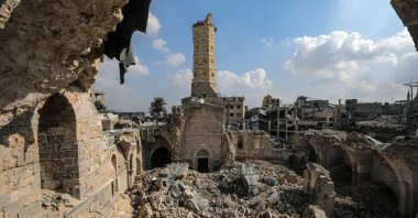 The Great Omari Mosque shows the remains of the mosque, which was destroyed in an Israeli strike during the cease-fire in the Old City, Gaza Strip, Palestine, Jan. 31, 2025. (EPA Photo)