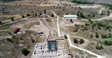 An aerial view of the ancient city of Hadrianopolis, located in the Eskipazar district of Karabük, Türkiye, Feb. 5, 2025. (AA Photo)
