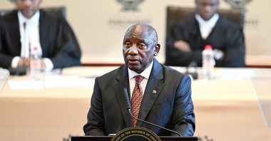 South African President Cyril Ramaphosa delivers his 2024 State of the Nation address at the City Hall in Cape Town, South Africa, Feb. 6, 2025. (EPA Photo)