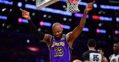 Los Angeles Lakers forward LeBron James reacts during the second half at Crypto.com Arena, Los Angeles, California, U.S., Feb 6, 2025. (Reuters Photo)