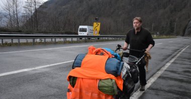 Karl Bushby enters Türkiye on his 26-year journey to walk the world, traveling solely on foot, Artvin, Türkiye, Feb. 6, 2025. (AA Photo)