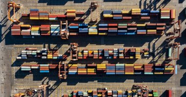 Containers line the docks at the Port of Izmir, Izmir, western Turkey, Dec. 22, 2021. (AA Photo)