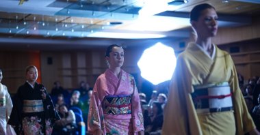 Models walk the runway in traditional Japanese attire during the Türkiye-Japan Fashion Show in Istanbul, Türkiye, Feb. 6, 2025. (AA Photo)