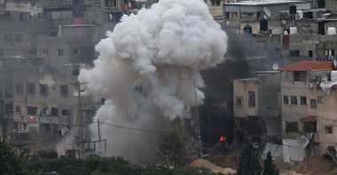 Smoke billows above the Nur Shams refugee camp during an Israeli military operation near the city of Tulkarem, occupied West Bank, Palestine, Feb. 9, 2025. (EPA Photo)