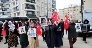 Families whose children were forcibly recruited by the PKK stage a protest against the group, Van, eastern Türkiye, Feb. 6, 2025. (AA Photo)