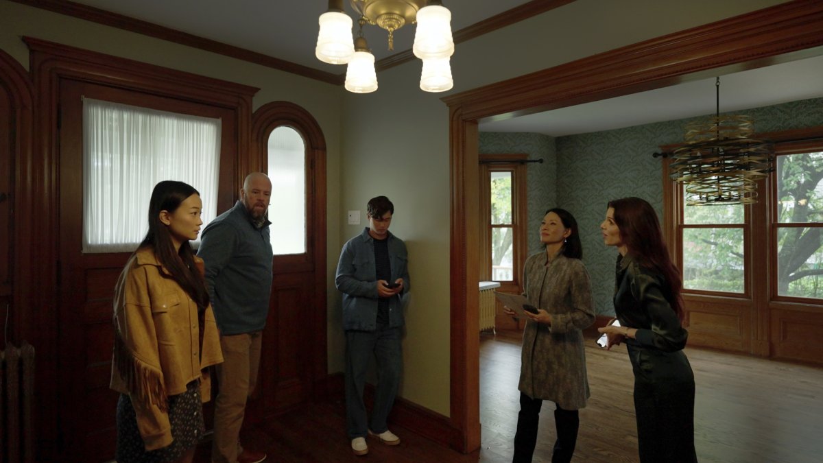 This image released by Neon shows Callina Liang (from L) Chris Sullivan, Eddy Maday, Lucy Liu and Julia Fox in a scene from &quot;Presence.&quot; (AP Photo)