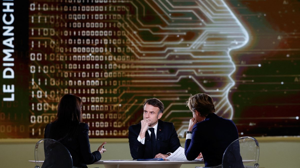 French President Emmanuel Macron attends an interview on national television, ahead of the Artificial Intelligence Action Summit at the Grand Palais, Paris, France, Feb. 9, 2025. (Reuters Photo)