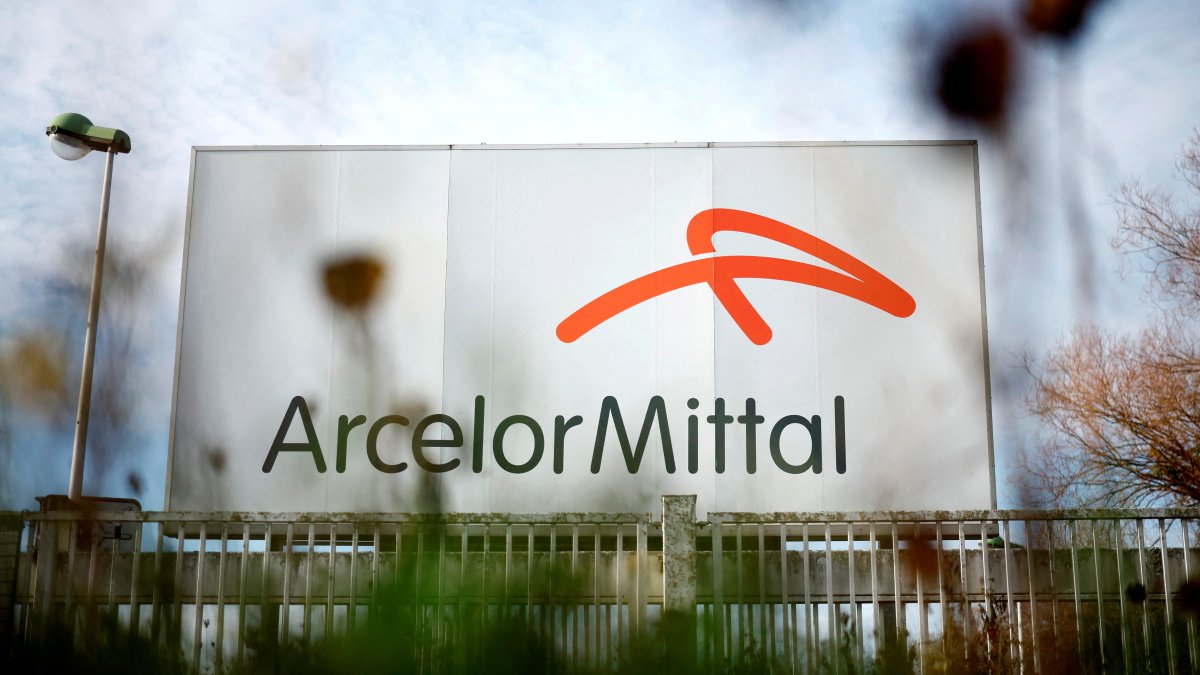A logo of ArcelorMittal steel group is seen at the company&#039;s site in Basse-Indre near Nantes, France, Nov. 26, 2024. (Reuters Photo)
