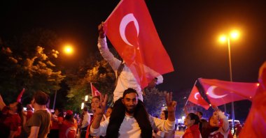 Türkiye fans celebrate on the street after a Group F match against Czechia at the Euro 2024, Hamburg, Germany, June 27, 2024. (AP Photo)