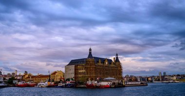 Haydarpaşa train station and port at sunset, Istanbul, Türkiye, Sept. 30, 2024. (AFP Photo)
