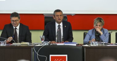 Republican People’s Party (CHP) Chair Özgür Özel (C) attends the party's assembly, in the capital, Ankara, Türkiye, Feb. 10, 2025. (DHA Photo)