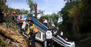 First responders work at the site of a deadly bus crash, in Guatemala City, Guatemala, Feb.10, 2025. (Reuters Photo)