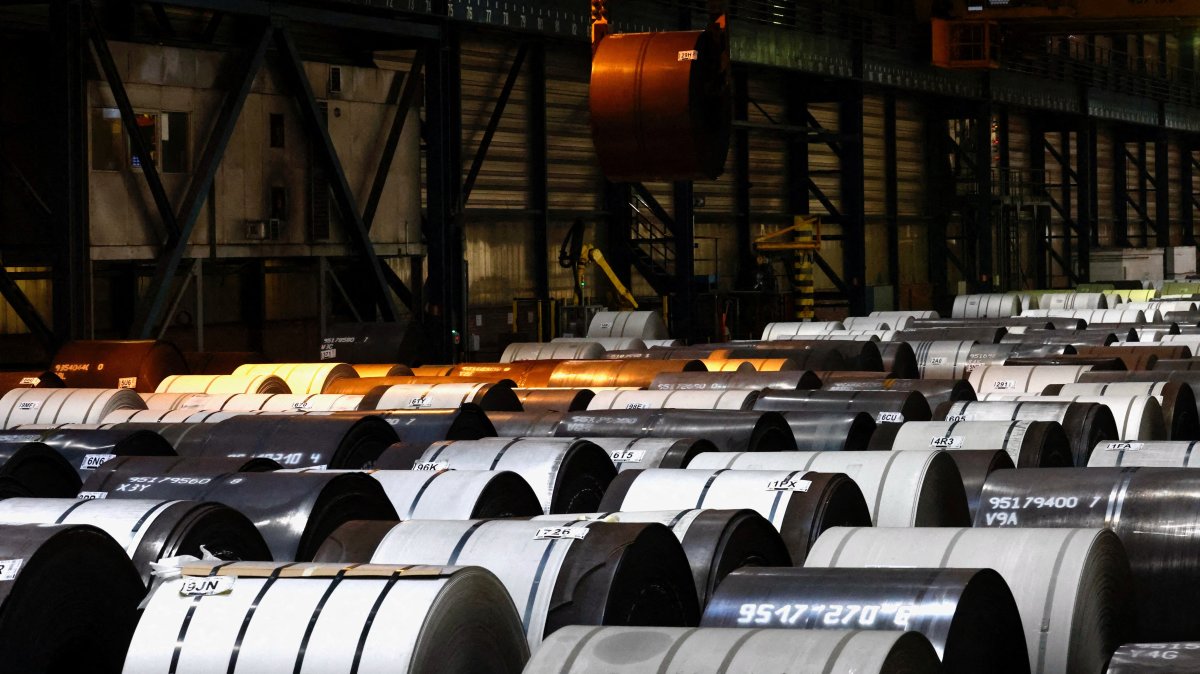 Stainless steel metal coils are seen at the Belgian site of stainless steel maker Aperam, which has been forced to slow production due to spiraling energy prices, Genk, Belgium, Sept. 22, 2022. (Reuters Photo)