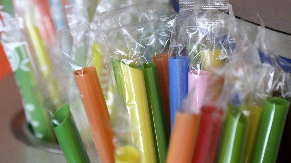 Wrapped plastic straws are seen at a bubble tea cafe in San Francisco, U.S., July 17, 2018. (AP Photo)