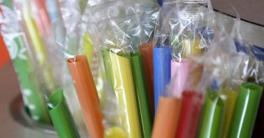 Wrapped plastic straws are seen at a bubble tea cafe in San Francisco, U.S., July 17, 2018. (AP Photo)