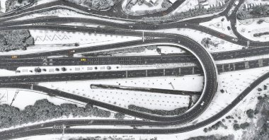 An aerial view of the Beykoz district after snowfall in Istanbul, Türkiye, Feb. 11, 2025. (AA Photo)