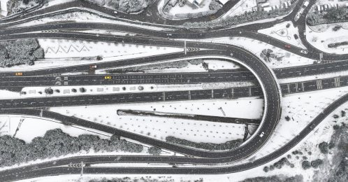 An aerial view of the Beykoz district after snowfall in Istanbul, Türkiye, Feb. 11, 2025. (AA Photo)