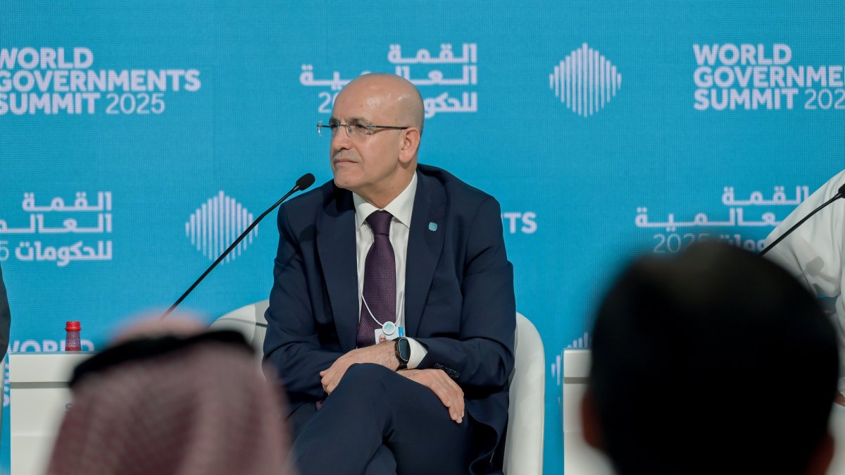 Treasury and Finance Minister Mehmet Şimşek attends a panel on the sidelines of the World Government Summit, Dubai, UAE, Feb. 12, 2025. (AA Photo)