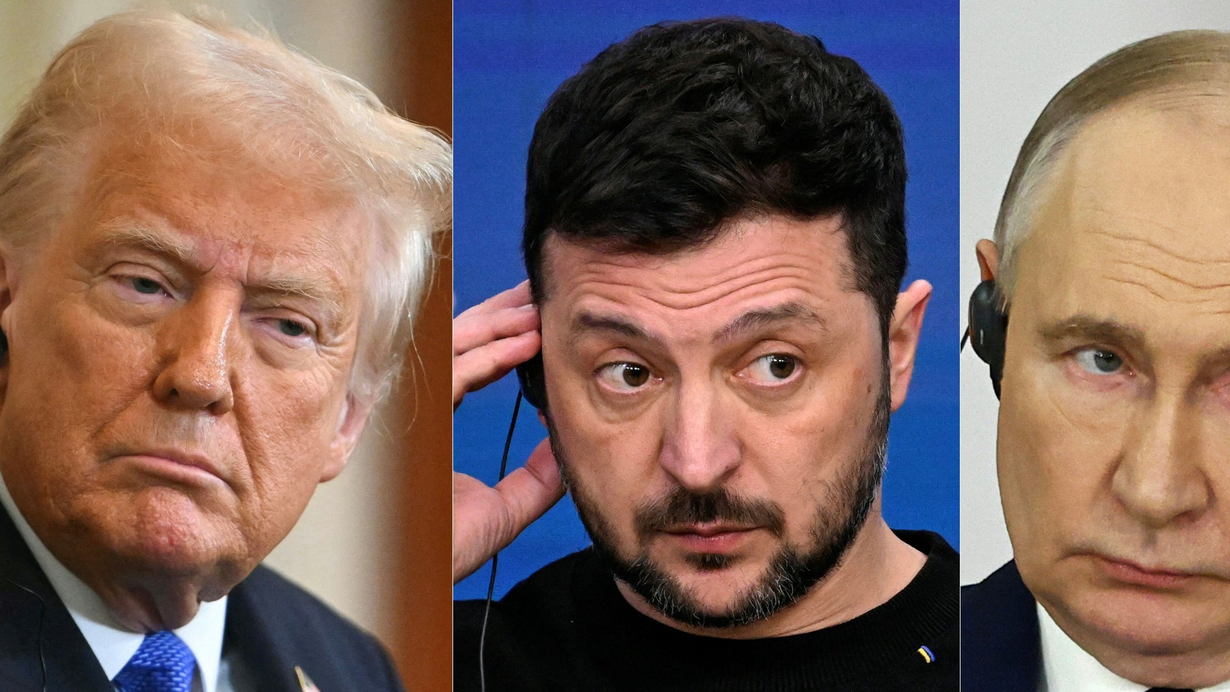 This combination of pictures created on Feb. 12, 2025, shows (from L) U.S. President Donald Trump, Ukraine&#039;s President Volodymyr Zelenskyy and Russian President Vladimir Putin. (AFP Photo)