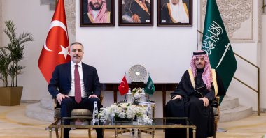 Foreign Minister Hakan Fidan (L) and Saudi Foreign Minister Faisal bin Farhan Al Saud meet in the capital, Riyadh, Saudi Arabia, Jan. 28, 2025. (AA Photo)