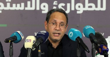 This file picture shows the minister for cabinet affairs in Libya&#039;s Tripoli-based Government of National Unity (GNU), Adel Juma, addressing a news conference in the Libyan capital, Sept. 12, 2023. (AFP Photo)