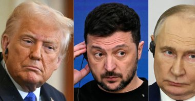 This combination of pictures created on Feb. 12, 2025, shows (from L) U.S. President Donald Trump, Ukraine's President Volodymyr Zelenskyy and Russian President Vladimir Putin. (AFP Photo)
