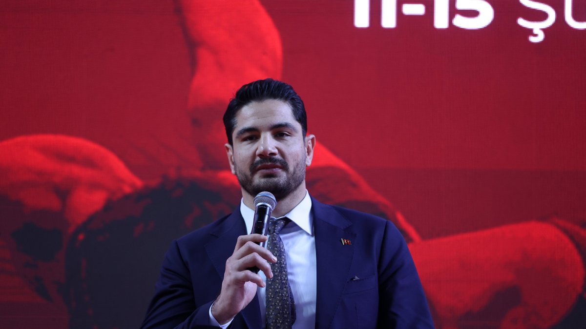 Turkish Wrestling Federation President Taha Akgül speaks during the opening ceremony of the Under-23 Türkiye Wrestling Championship, Sivas, Türkiye, Feb. 12, 2025. (AA Photo)