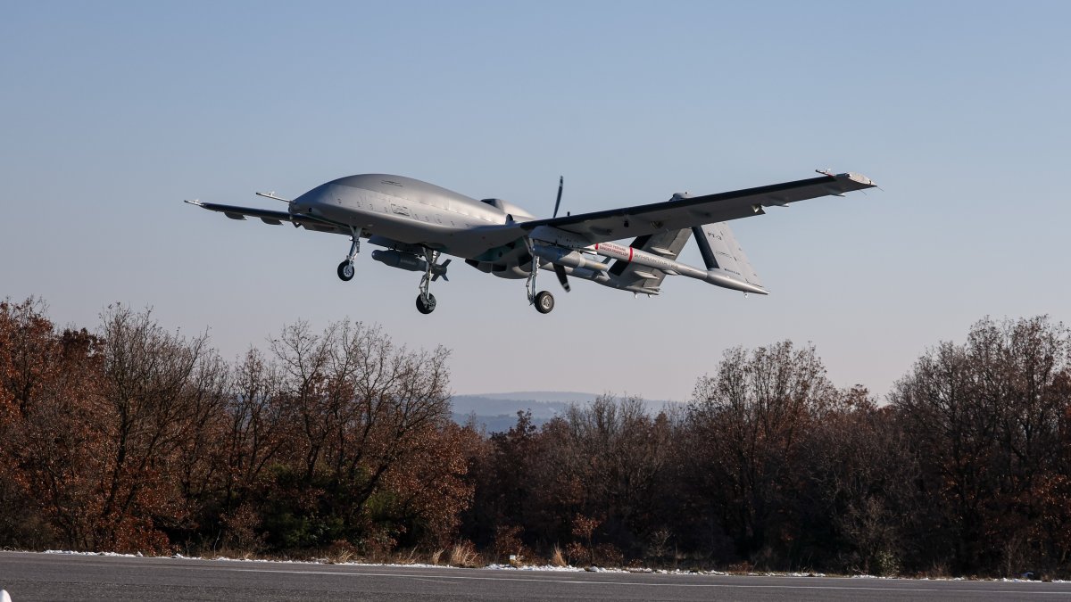 The Bayraktar TB3 drone, developed by Turkish defense company Baykar, is seen airborne during a test flight, Türkiye, Jan. 18, 2025. (IHA Photo)