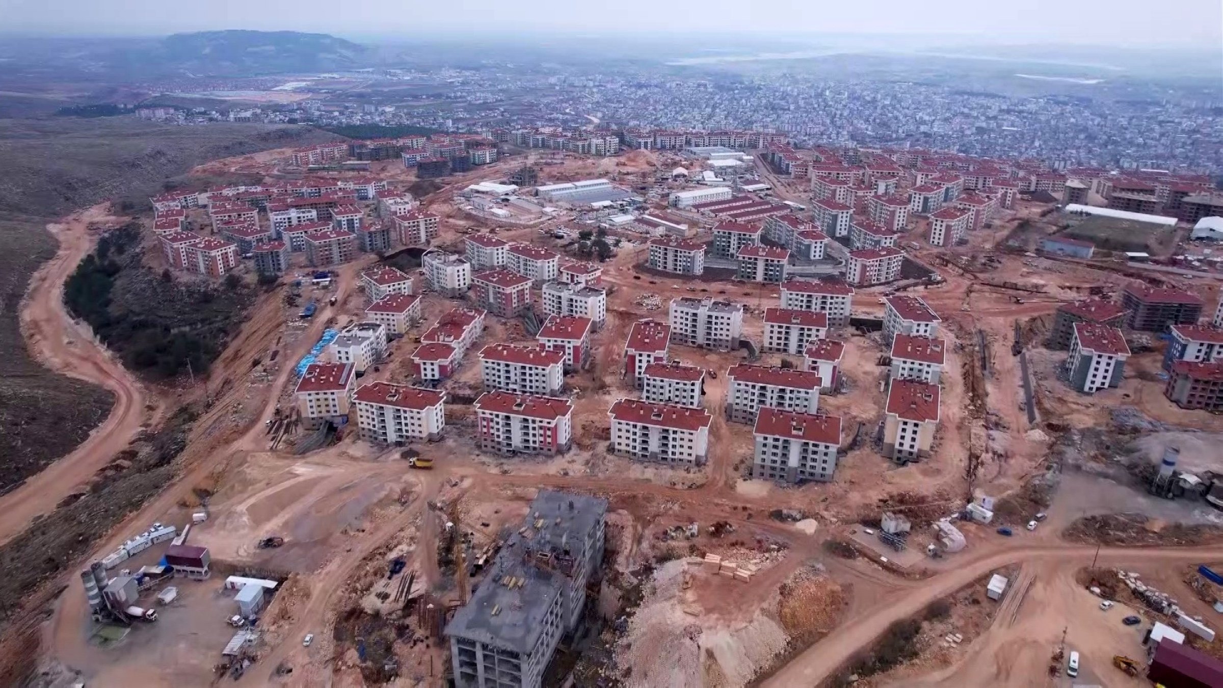 An aerial view of the newly built residential project showcasing the progress of earthquake housing in Adıyaman, Türkiye, Feb. 6, 2025. (IHA Photo)