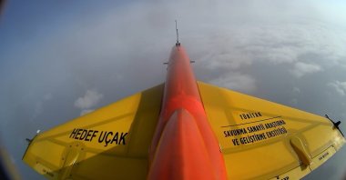Türkiye's first domestic and national beyond-visibility air-to-air missile (BVRAAM) Gökdoğan is photographed en route to a target during a firing test, Ankara, Türkiye, Feb. 12, 2025. (IHA Photo)